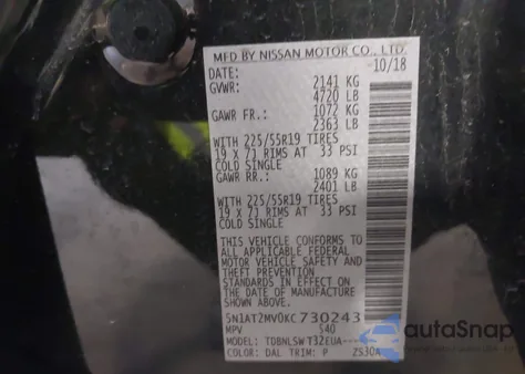 2019 Nissan Rogue Sl from USA, damaged, VIN 5N1AT2MV0KC730243